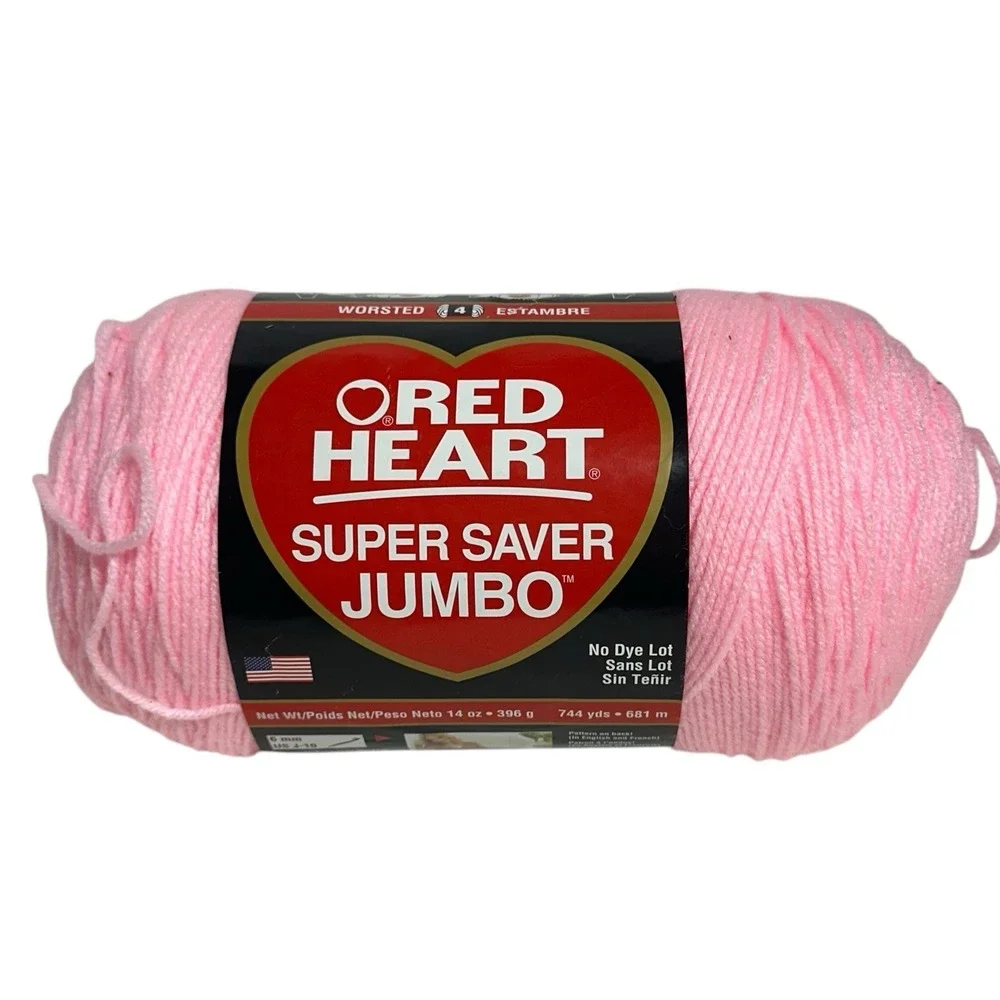 Red Heart Super Saver Yarn PETAL PINK 0373 Acrylic 7oz & Jumbo NO DYE ~ LOT OF 5